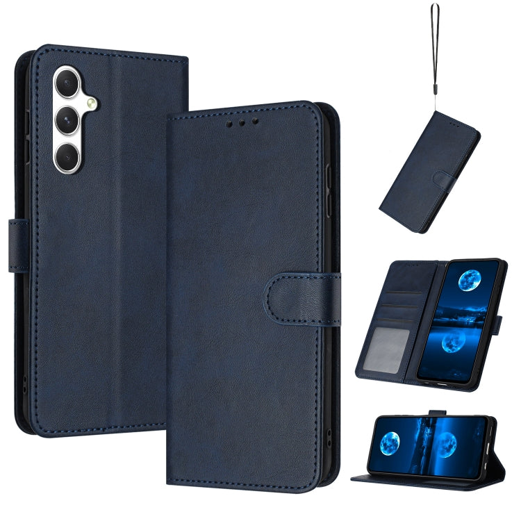For Samsung Galaxy S25 / S24 5G Solid Calf Texture Flip Leather Phone Case(Dark Blue)