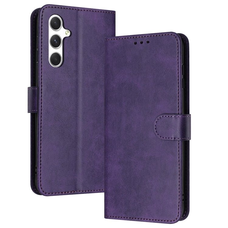 For Samsung Galaxy S25 / S24 5G Solid Calf Texture Flip Leather Phone Case(Purple)