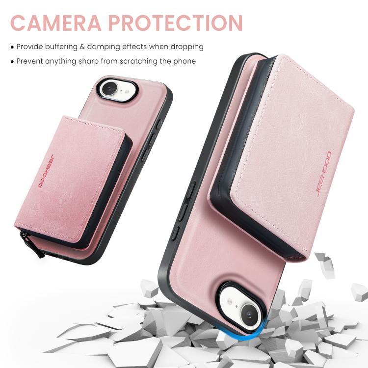 For iPhone 16e JEEHOOD J02 Magnetic Zipper Horizontal Flip Leather Phone Case(Pink) - free shipping - PMC Jewellery - Order now!