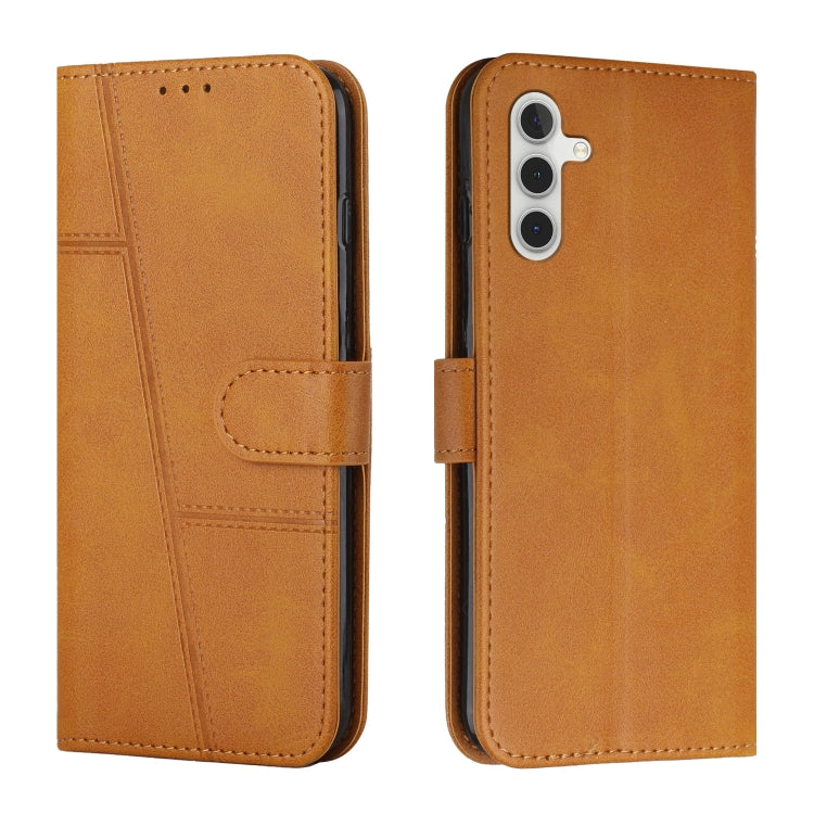 For Samsung Galaxy S25+ / S24+ 5G Stitching Calf Texture Buckle Leather Phone Case(Yellow)
