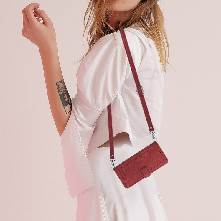 For Samsung Galaxy S25 / S24 5G Skin Feel Stripe Pattern Leather Phone Case with Long Lanyard(Red) - Galaxy S25 5G Cases by PMC Jewellery | Online Shopping South Africa | PMC Jewellery | Buy Now Pay Later Mobicred