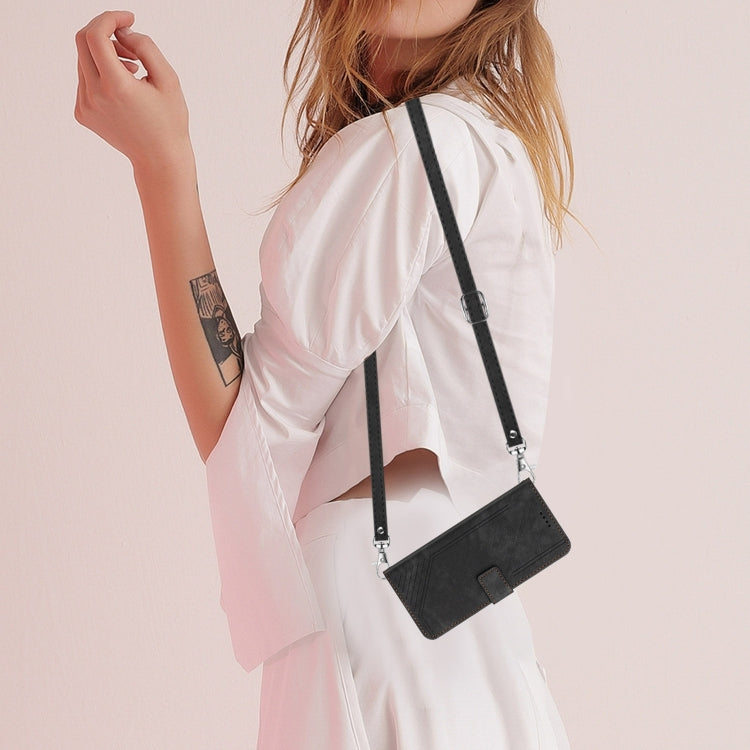 For Samsung Galaxy S25 / S24 5G Skin Feel Stripe Pattern Leather Phone Case with Long Lanyard(Black) - Galaxy S25 5G Cases by PMC Jewellery | Online Shopping South Africa | PMC Jewellery | Buy Now Pay Later Mobicred