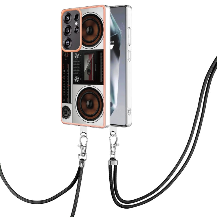 For Samsung Galaxy S25 Ultra 5G Electroplating Dual-side IMD Phone Case with Lanyard(Retro Radio)