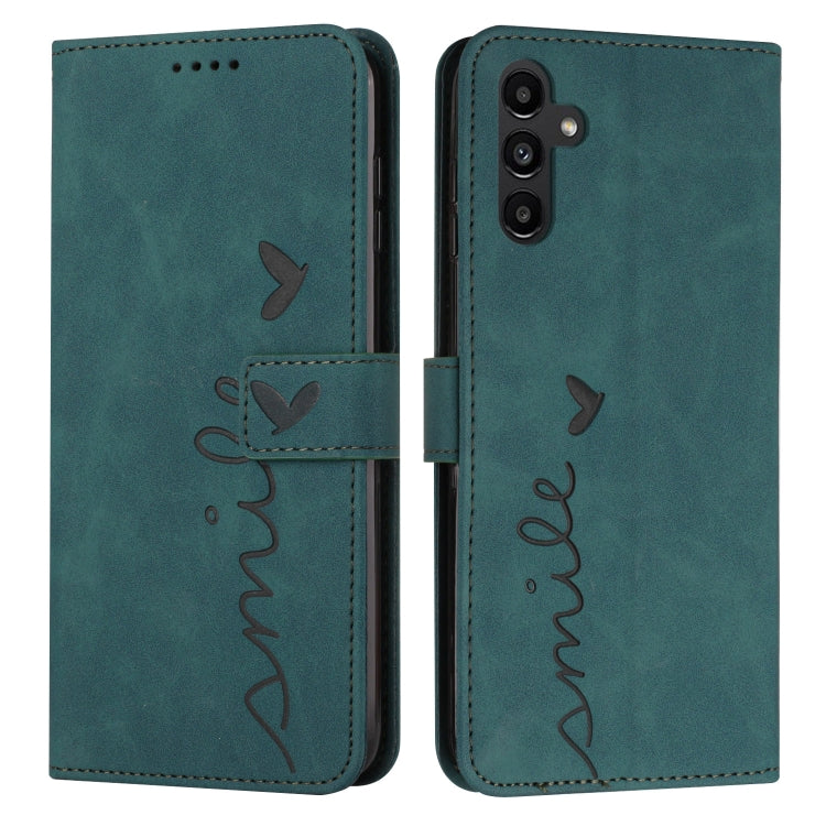For Samsung Galaxy S25 / S24 5G Skin Feel Heart Embossed Leather Phone Case with Long Lanyard(Green)