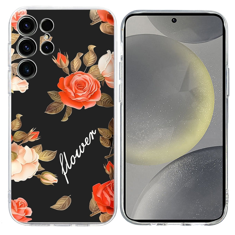 For Samsung Galaxy S25 Ultra 5G Colorful Painting Pattern TPU Phone Case(Flowers On Black)