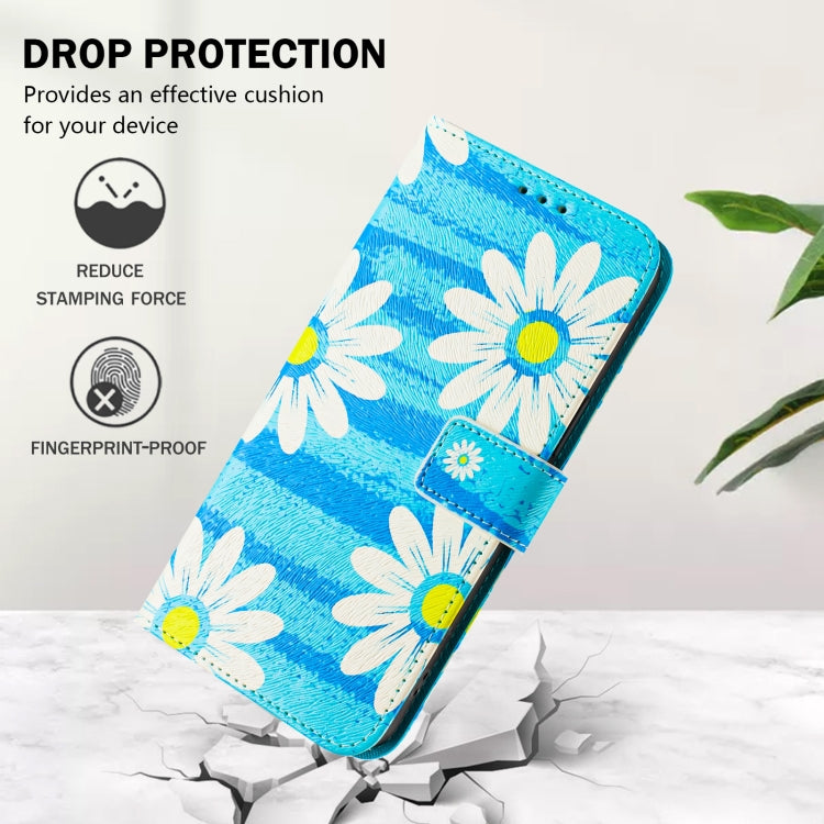 For iPhone 16e Art Colored Drawing Pattern Leather Phone Case(Blue daisy) - iPhone 16e Cases by PMC TechLife | Online Shopping South Africa | PMC TechLife | Buy Now Pay Later Mobicred