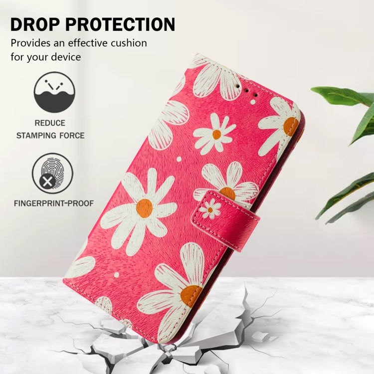 For iPhone 16e Art Colored Drawing Pattern Leather Phone Case(Pink daisy) - iPhone 16e Cases by PMC TechLife | Online Shopping South Africa | PMC TechLife | Buy Now Pay Later Mobicred