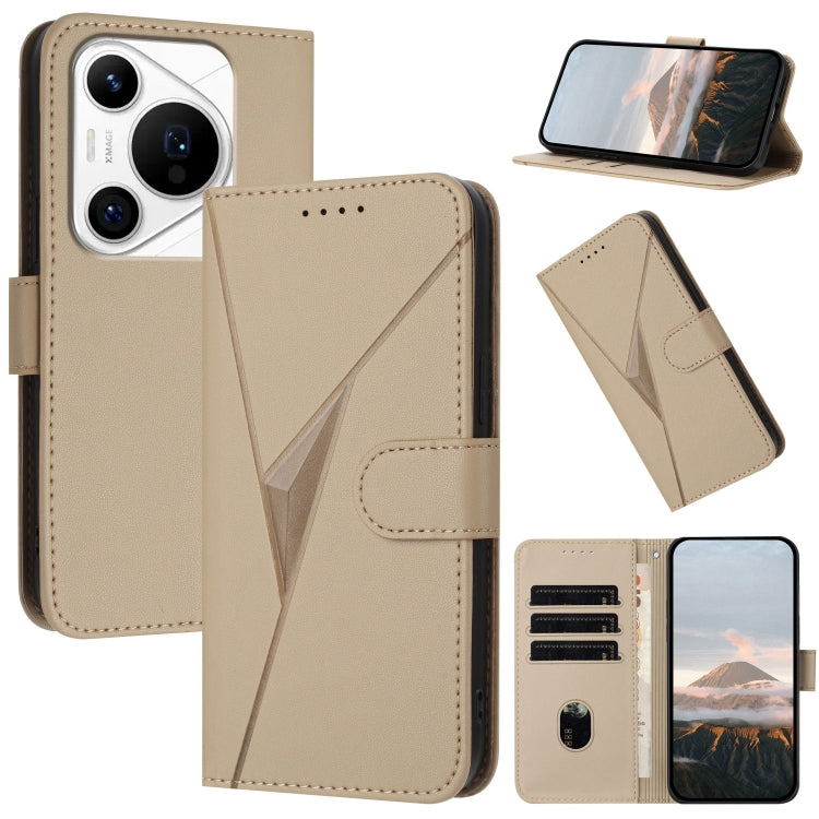 For Huawei Pura 70 Pro / Pura 70 Ultra Triangle Pattern Buckle Clasp Leather Phone Case(Gold)