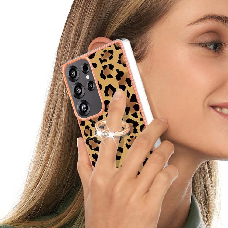 For Samsung Galaxy S25 Ultra 5G Electroplating Dual-side IMD Phone Case with Ring Holder(Leopard Print) - Galaxy S25 Ultra 5G Cases by PMC TechLife | Online Shopping South Africa | PMC TechLife | Buy Now Pay Later Mobicred