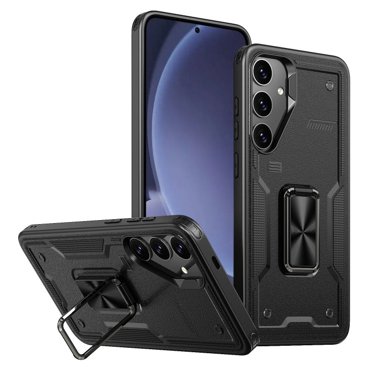 For Samsung Galaxy S25+ 5G Ring Holder PC Hybrid TPU Phone Case(Black)