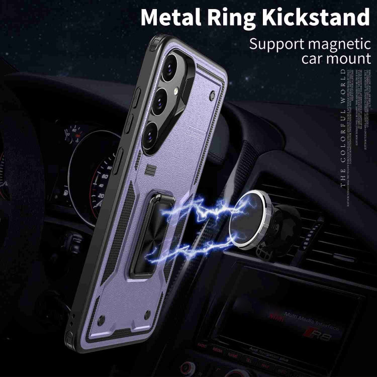 For Samsung Galaxy S25 Ultra 5G Ring Holder PC Hybrid TPU Phone Case(Purple)