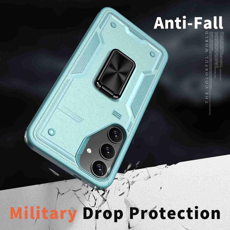 For Samsung Galaxy S25 5G Ring Holder PC Hybrid TPU Phone Case(Blue)