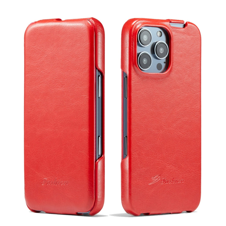 For iPhone 16 Pro Fierre Shann 64 Texture Vertical Flip PU Leather Phone Case(Red)
