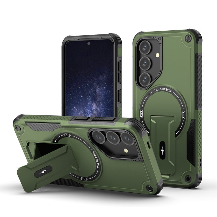 For Samsung Galaxy S24+ 5G / S25+ 5G Armor MagSafe Holder PC Hybrid TPU Phone Case(Army Green)