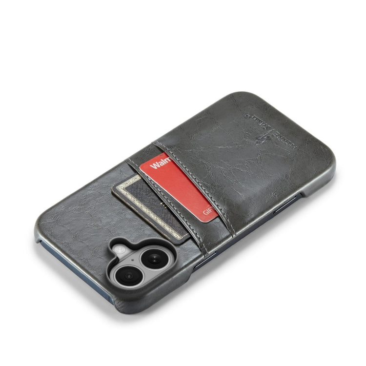 For iPhone 16 Fierre Shann Retro Oil Wax Texture Card Slots PU Leather Phone Case(Grey) - free shipping - PMC Jewellery - Order now!