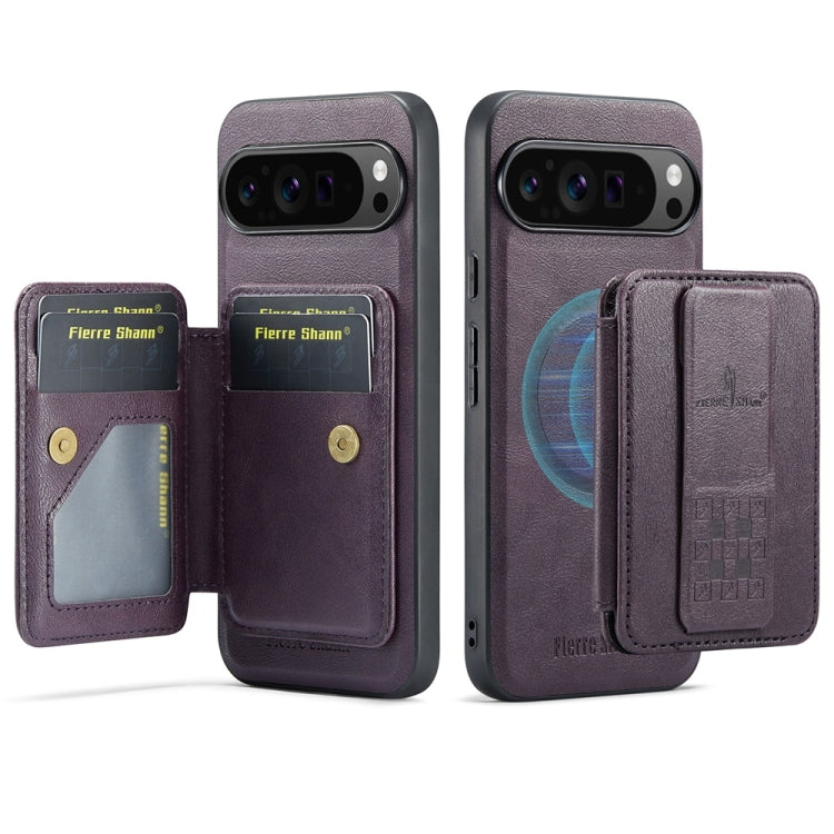For Google Pixel 9 Pro XL Fierre Shann Cowhide Horizontal Flip Magnetic Card Holder Phone Case(Purple)