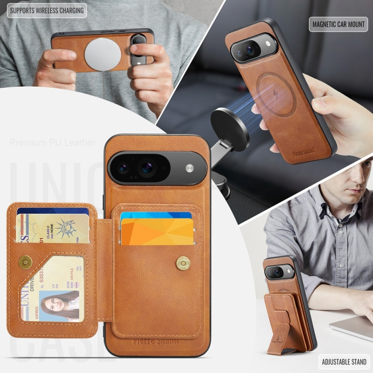 For Google Pixel 9 / 9 Pro Fierre Shann Cowhide Horizontal Flip Magnetic Card Holder Phone Case(Brown) - Google Cases by FIERRE SHANN | Online Shopping South Africa | PMC TechLife | Buy Now Pay Later Mobicred