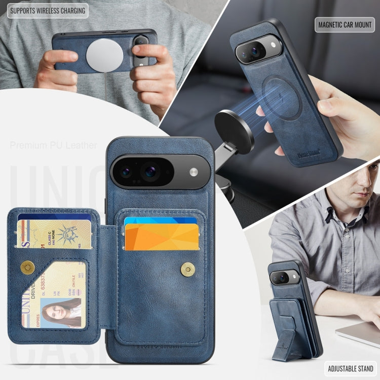 For Google Pixel 9 / 9 Pro Fierre Shann Cowhide Horizontal Flip Magnetic Card Holder Phone Case(Blue) - Google Cases by FIERRE SHANN | Online Shopping South Africa | PMC TechLife | Buy Now Pay Later Mobicred
