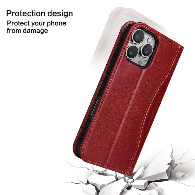 For iPhone 16 Pro Fierre Shann Cowhide Leather Flip Leather Phone Case(Red) - free shipping - PMC Jewellery - Order now!