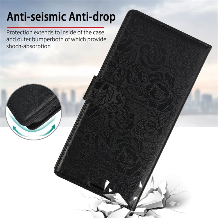 For Samsung Galaxy S25 5G Peony Flowers Imprint Leather Phone Case(Black)