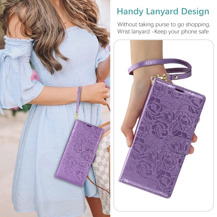For Samsung Galaxy S25+ 5G Peony Flowers Imprint Leather Phone Case(Purple) - Galaxy S25+ 5G Cases by PMC Jewellery | Online Shopping South Africa | PMC Jewellery | Buy Now Pay Later Mobicred