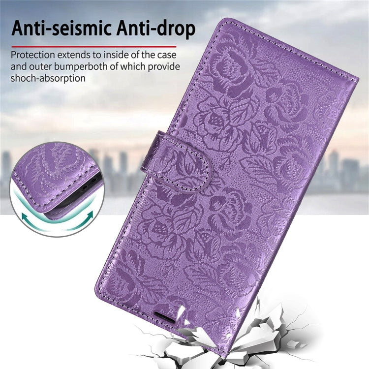 For Samsung Galaxy S25 Ultra 5G Peony Flowers Imprint Leather Phone Case(Purple)