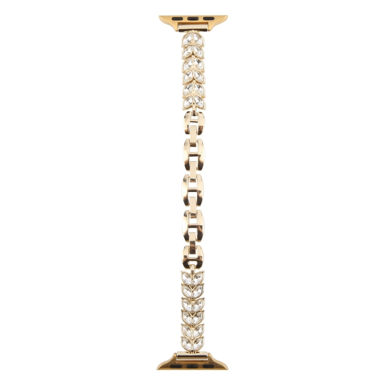 For Apple Watch 42mm / 41mm / 40mm / 38mm Quick Release Leaf Diamond Alloy Slim Watch Band(Gold)