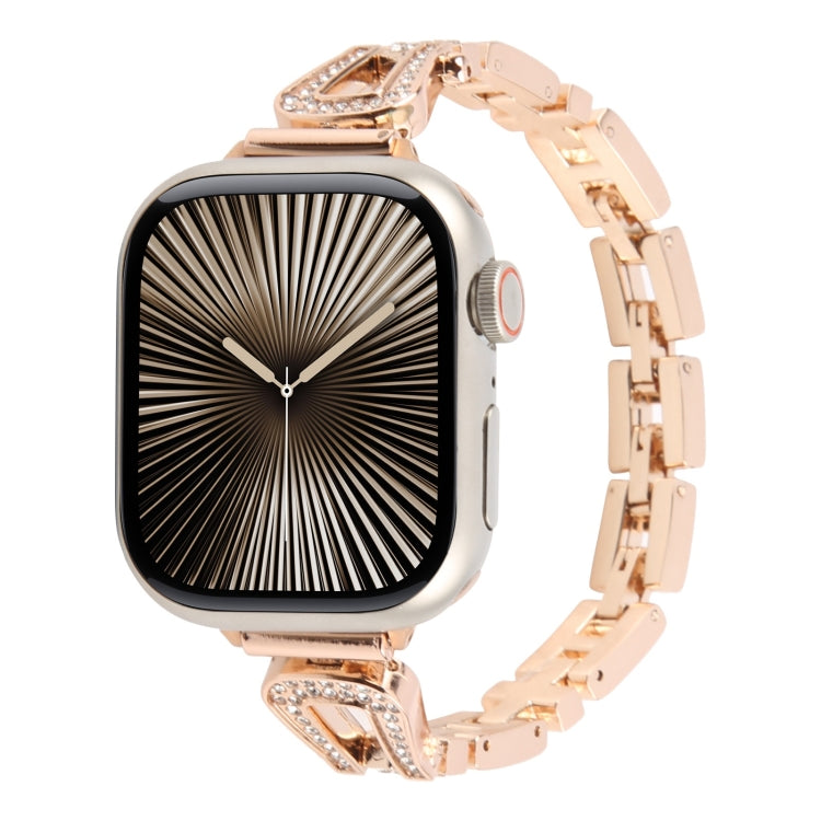 For Apple Watch 42mm / 41mm / 40mm / 38mm Quick Release U-Shaped Diamond Alloy Slim Watch Band(Rose Gold)