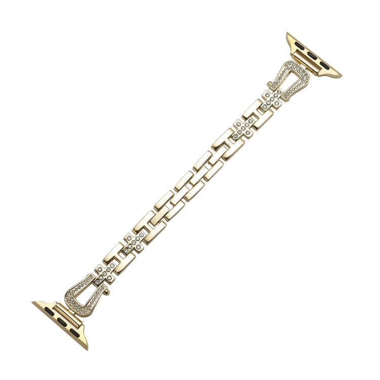 For Apple Watch 42mm / 41mm / 40mm / 38mm Quick Release U-Shaped Diamond Alloy Slim Watch Band(Gold)