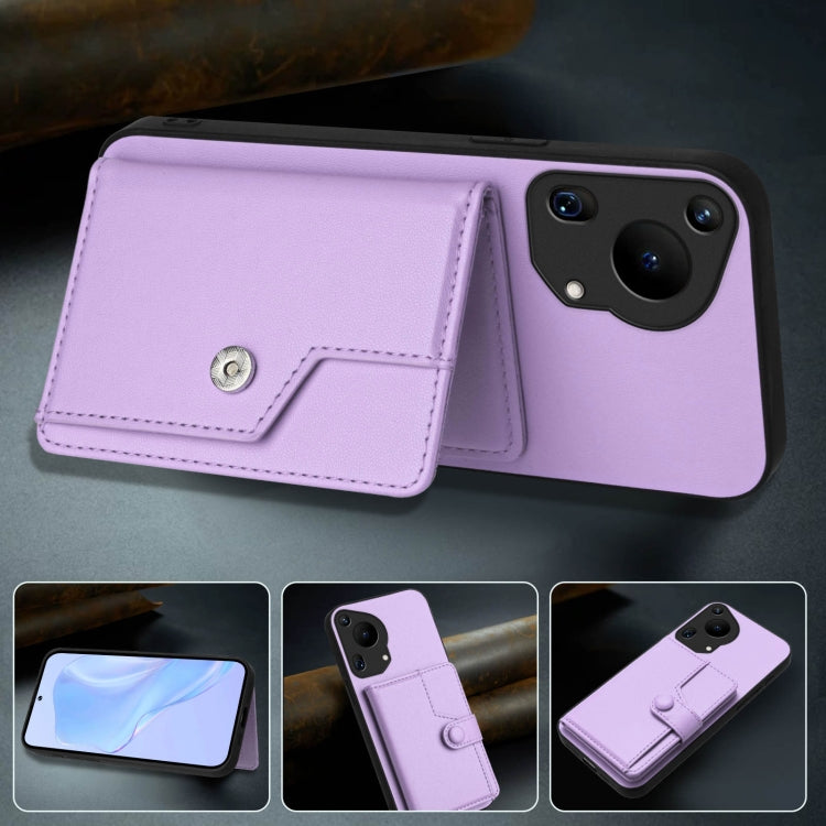 For Huawei Pura 70 Ultra Button Card Bag RFID Anti-theft Phone Case(Purple)