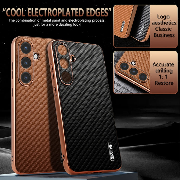 For Samsung Galaxy S25+ 5G AZNS Electroplated Edge Carbon Fiber Texture Phone Case(Blue)
