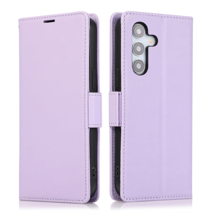 For Samsung Galaxy S25 / S24 5G Side Buckle RFID Anti-theft Leather Phone Case(Light Purple)