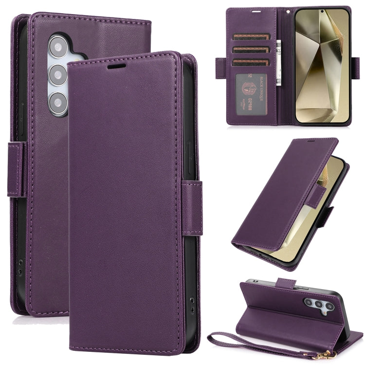 For Samsung Galaxy S25 / S24 5G Side Buckle RFID Anti-theft Leather Phone Case(Dark Purple)