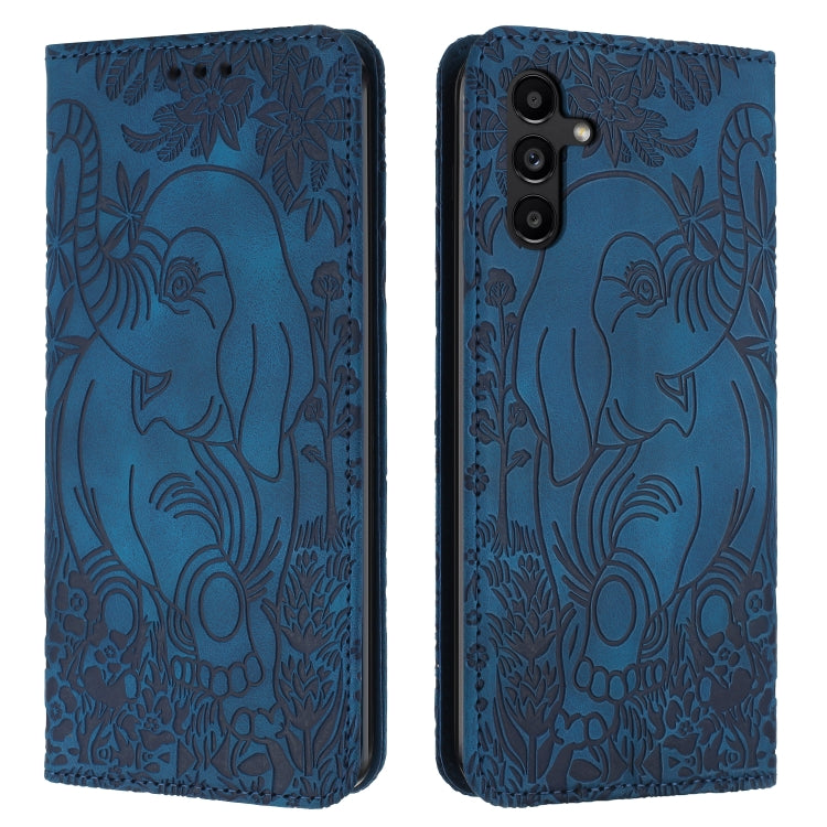 For Samsung Galaxy S25 5G Retro Elephant Embossed Leather Phone Case(Blue)