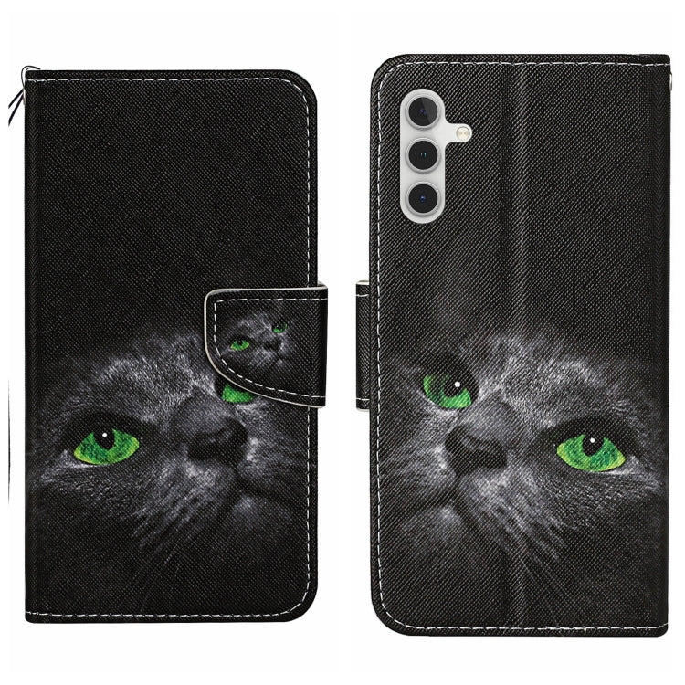 For Samsung Galaxy S25+ 5G Colored Drawing Pattern Leather Phone Case(Black Cat)