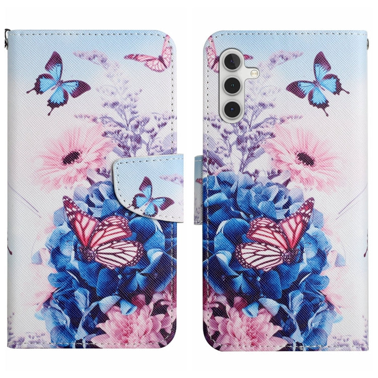 For Samsung Galaxy S25+ 5G Colored Drawing Pattern Leather Phone Case(Purple Butterfly)