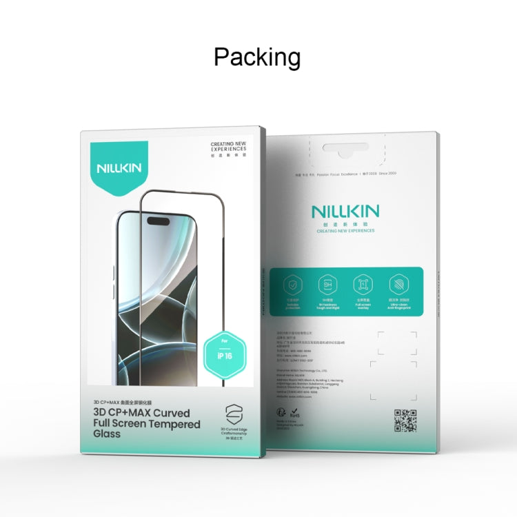 For iPhone 16 NILLKIN 3D CP+MAX Anti-Explosion Full Coverage Tempered Glass Film