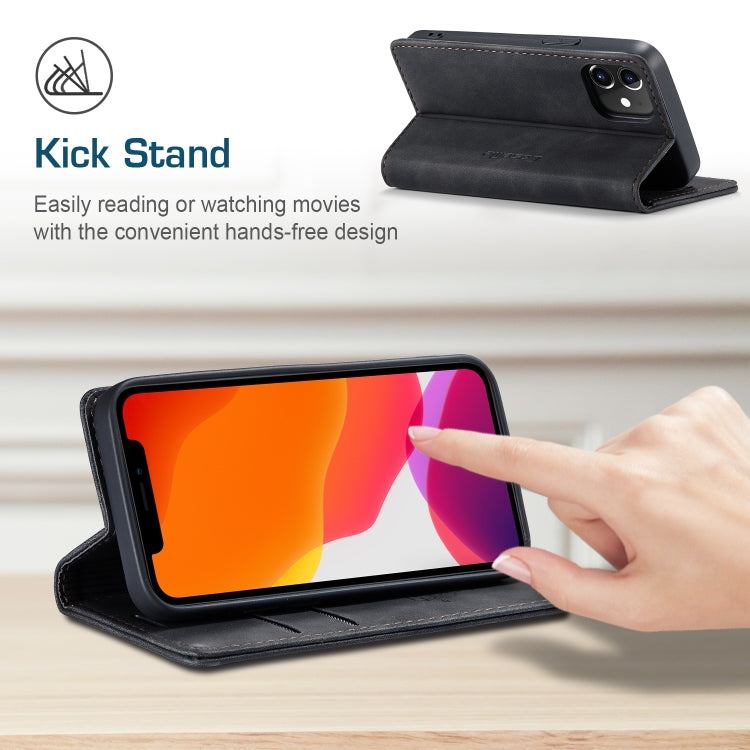 For iPhone 12 mini CaseMe-013 Multifunctional Retro Frosted Horizontal Flip Leather Case with Card Slot & Holder & Wallet(Black)