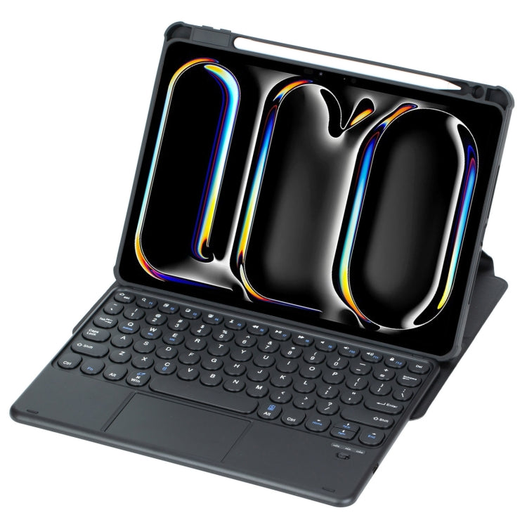 For iPad Pro 11 2024 YL13-A 360 Rotation Acrylic Transparent Round Keycap Bluetooth Keyboard Leather Case With Touch Control(Black)