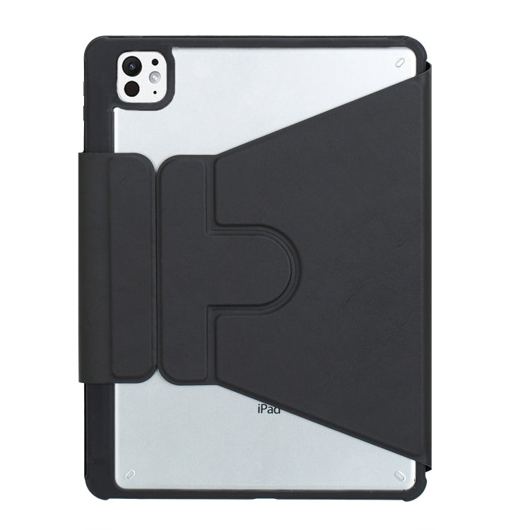 For iPad Pro 11 2024 YL13-A 360 Rotation Acrylic Transparent Round Keycap Bluetooth Keyboard Leather Case With Touch Control(Black)
