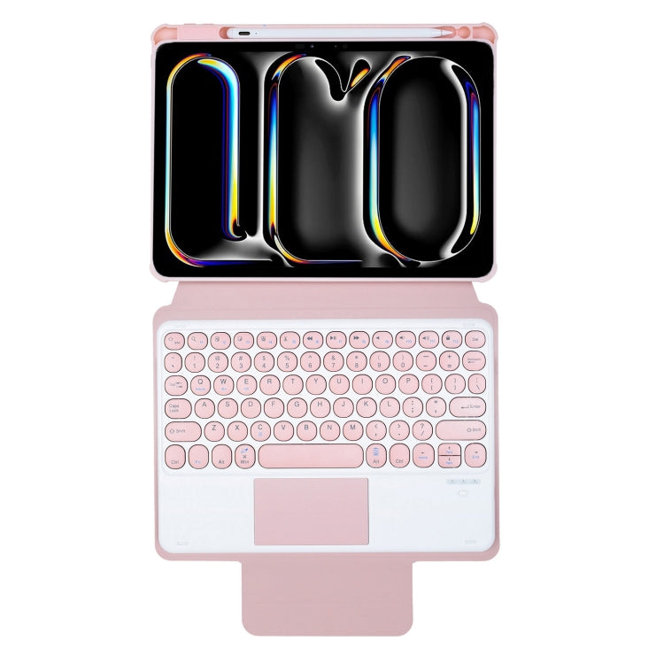 For iPad Pro 11 2024 YL13-A 360 Rotation Acrylic Transparent Round Keycap Bluetooth Keyboard Leather Case With Touch Control(Pink) - For iPad Pro by PMC Jewellery | Online Shopping South Africa | PMC Jewellery | Buy Now Pay Later Mobicred