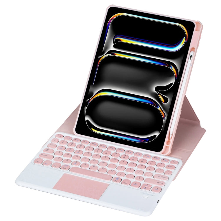 For iPad Pro 11 2024 YL13-A 360 Rotation Acrylic Transparent Round Keycap Bluetooth Keyboard Leather Case With Touch Control(Pink) - For iPad Pro by PMC Jewellery | Online Shopping South Africa | PMC Jewellery | Buy Now Pay Later Mobicred