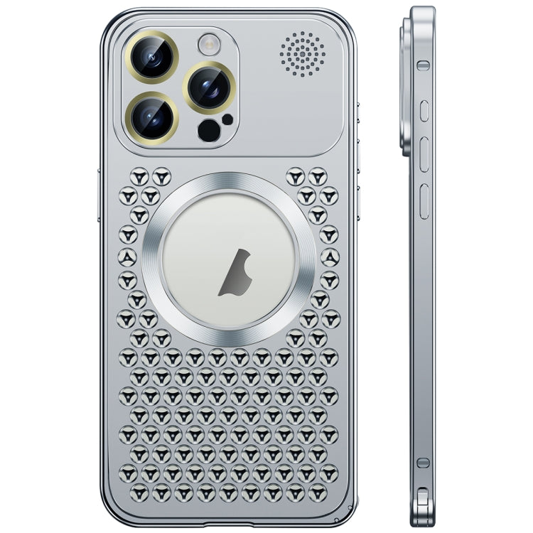 For iPhone 16 Pro Max Spring Buckle MagSafe Magnetic Metal Aromatherapy Phone Case(Silver)