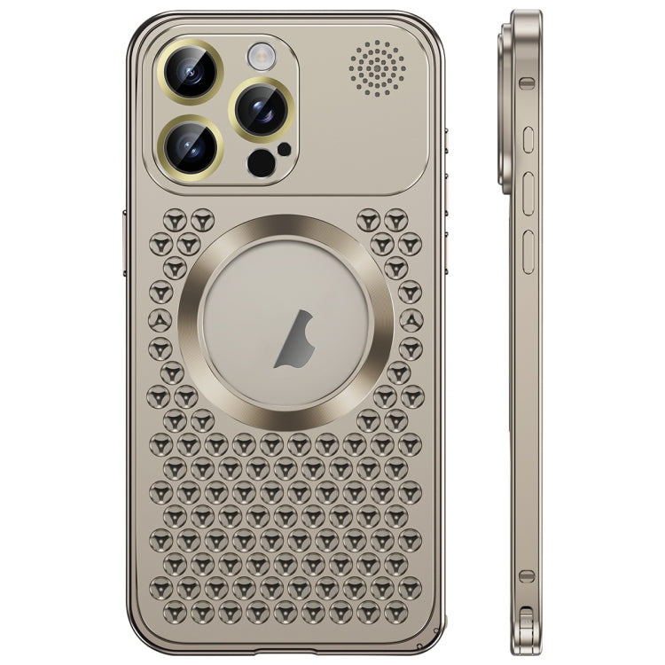 For iPhone 16 Pro Spring Buckle MagSafe Magnetic Metal Aromatherapy Phone Case(Grey)