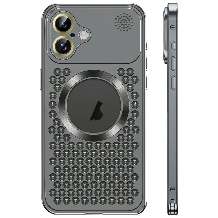 For iPhone 16 Spring Buckle MagSafe Magnetic Metal Aromatherapy Phone Case(Black)