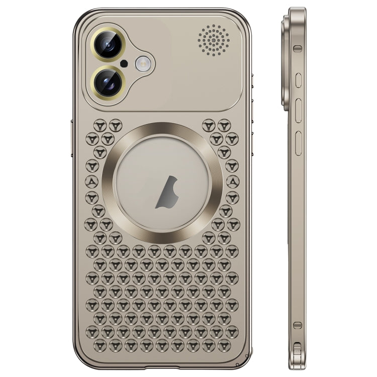 For iPhone 16 Spring Buckle MagSafe Magnetic Metal Aromatherapy Phone Case(Grey)