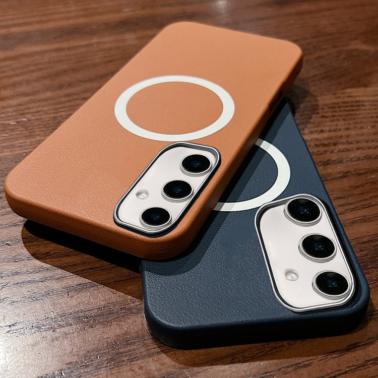 For Samsung Galaxy S24 / S25 5G Leather Texture Design MagSafe Full Coverage Phone Case(Grey) - Galaxy S24 5G Cases by PMC Jewellery | Online Shopping South Africa | PMC Jewellery | Buy Now Pay Later Mobicred
