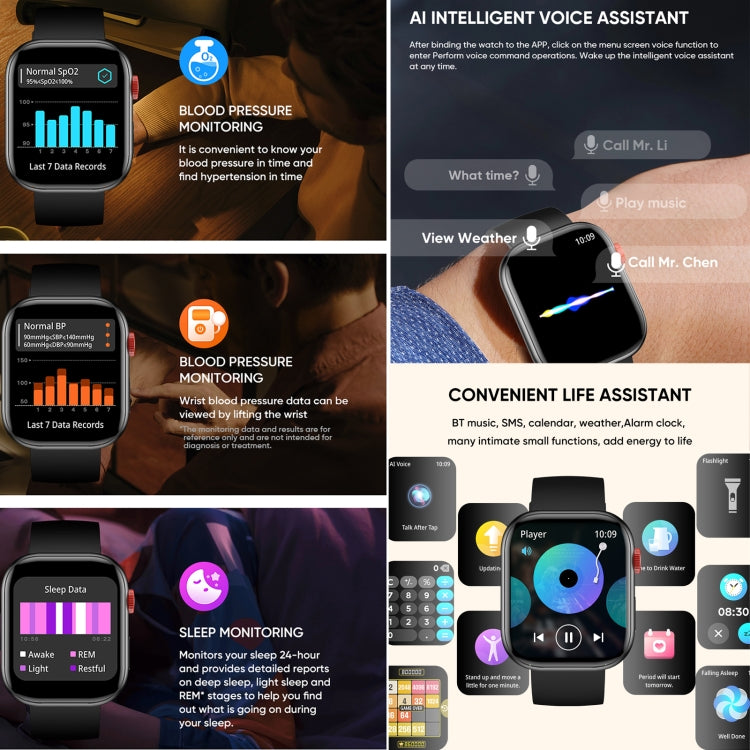 LC88 2 inch Square Screen BT Call Smart Watch, Heart Rate / Blood Pressure / Blood Oxygen / Sleep Monitoring(Black) - Smart Wristbands by PMC TechLife | Online Shopping South Africa | PMC TechLife | Buy Now Pay Later Mobicred