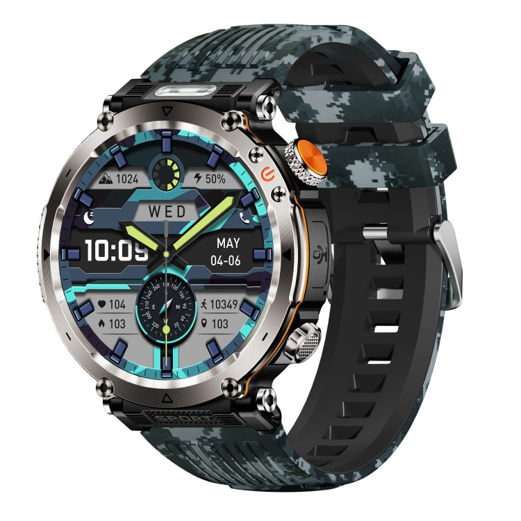 HT30 1.7 inch IP68 Water-resistant Camouflage Silicone Band Smart Watch, Support Flashlight / Banknote Detector Light / Compass(Blue)