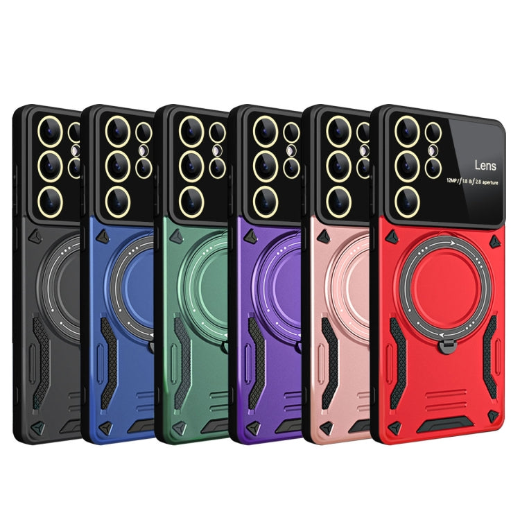 For Samsung Galaxy S25 Ultra 5G Large Window MagSafe Holder Phone Case(Red)
